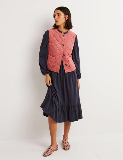 Buttoned Jersey Midi Dress-Navy-4