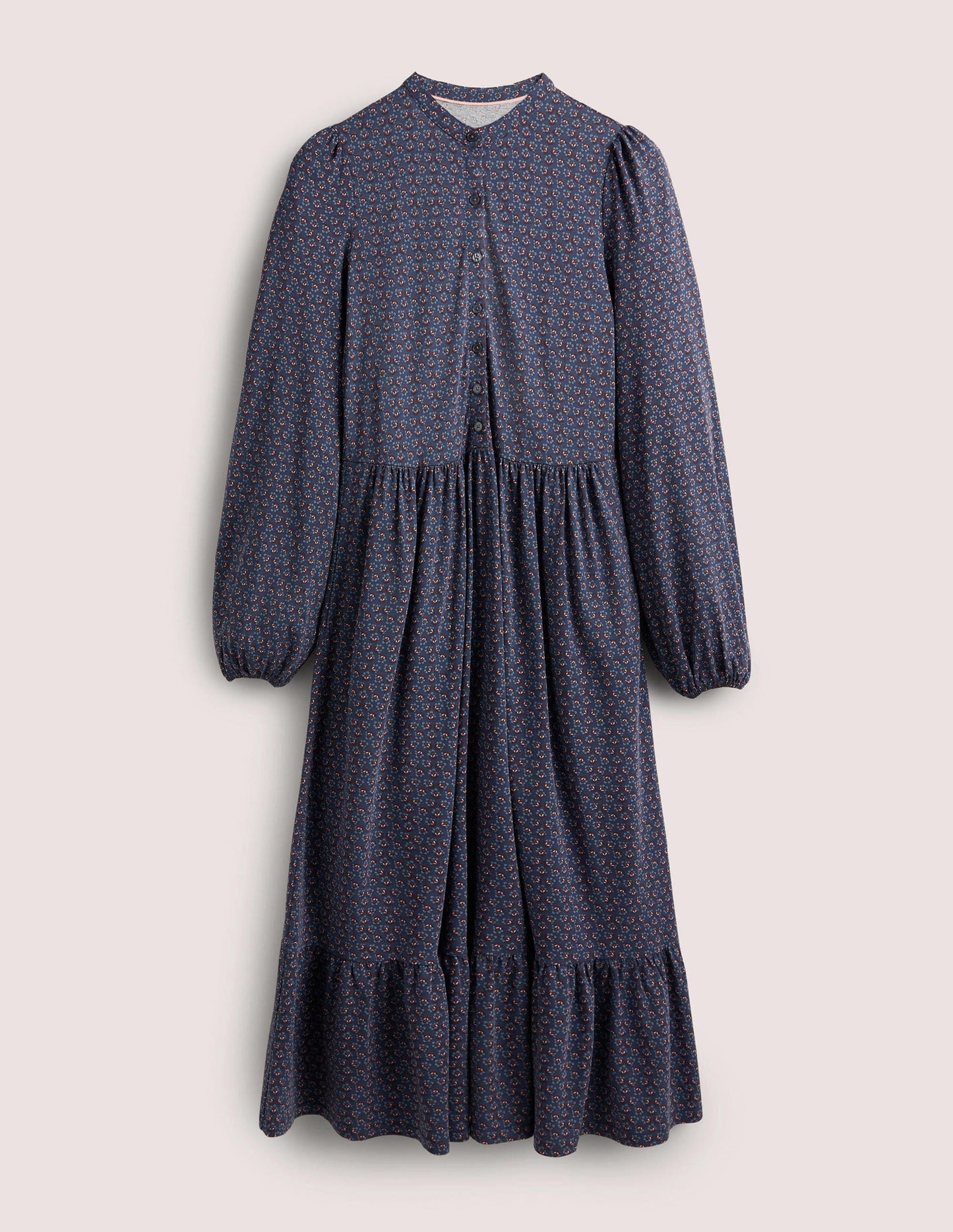 Buttoned Jersey Midi Dress-Navy, Diamond Bud