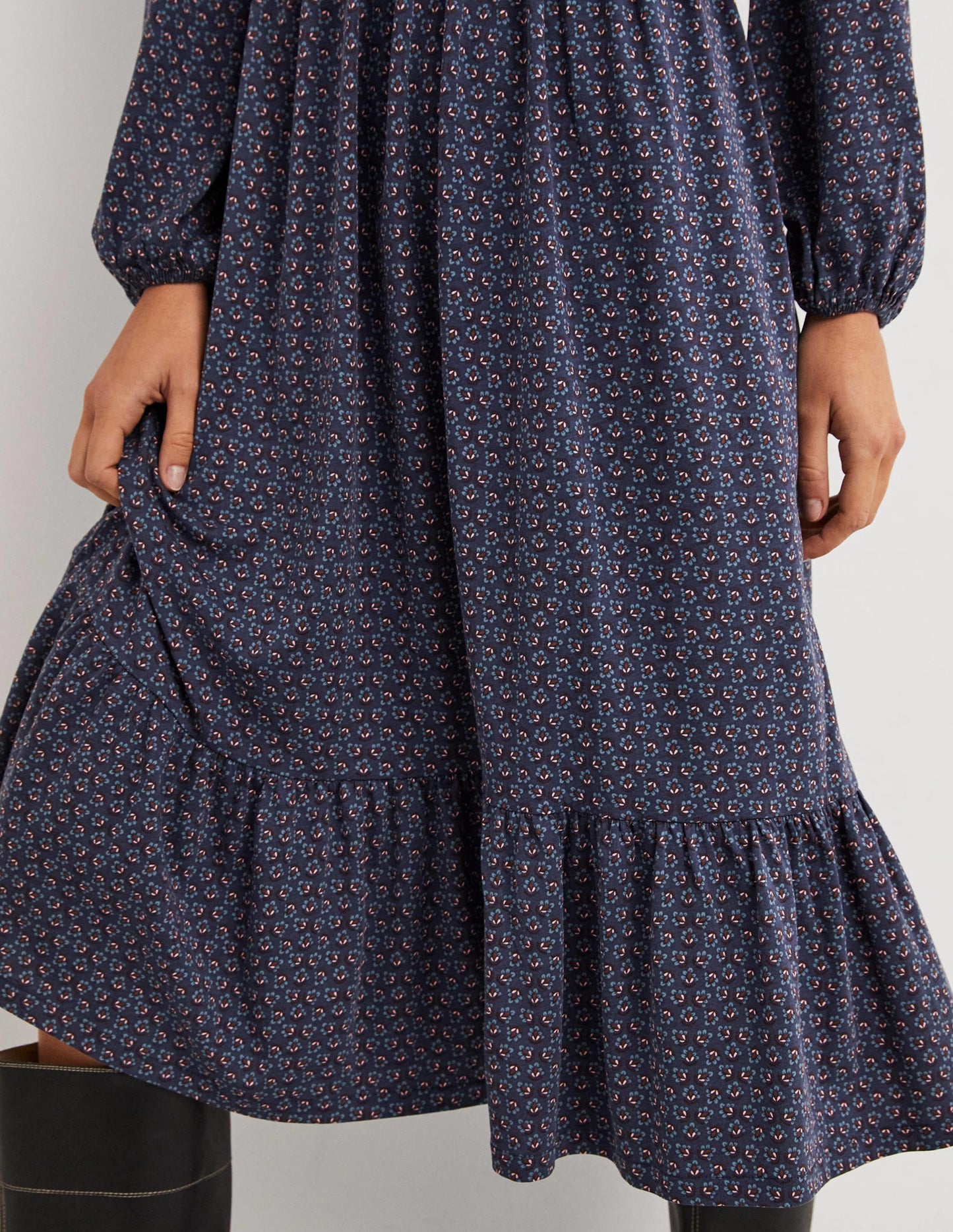 Buttoned Jersey Midi Dress-Navy, Diamond Bud