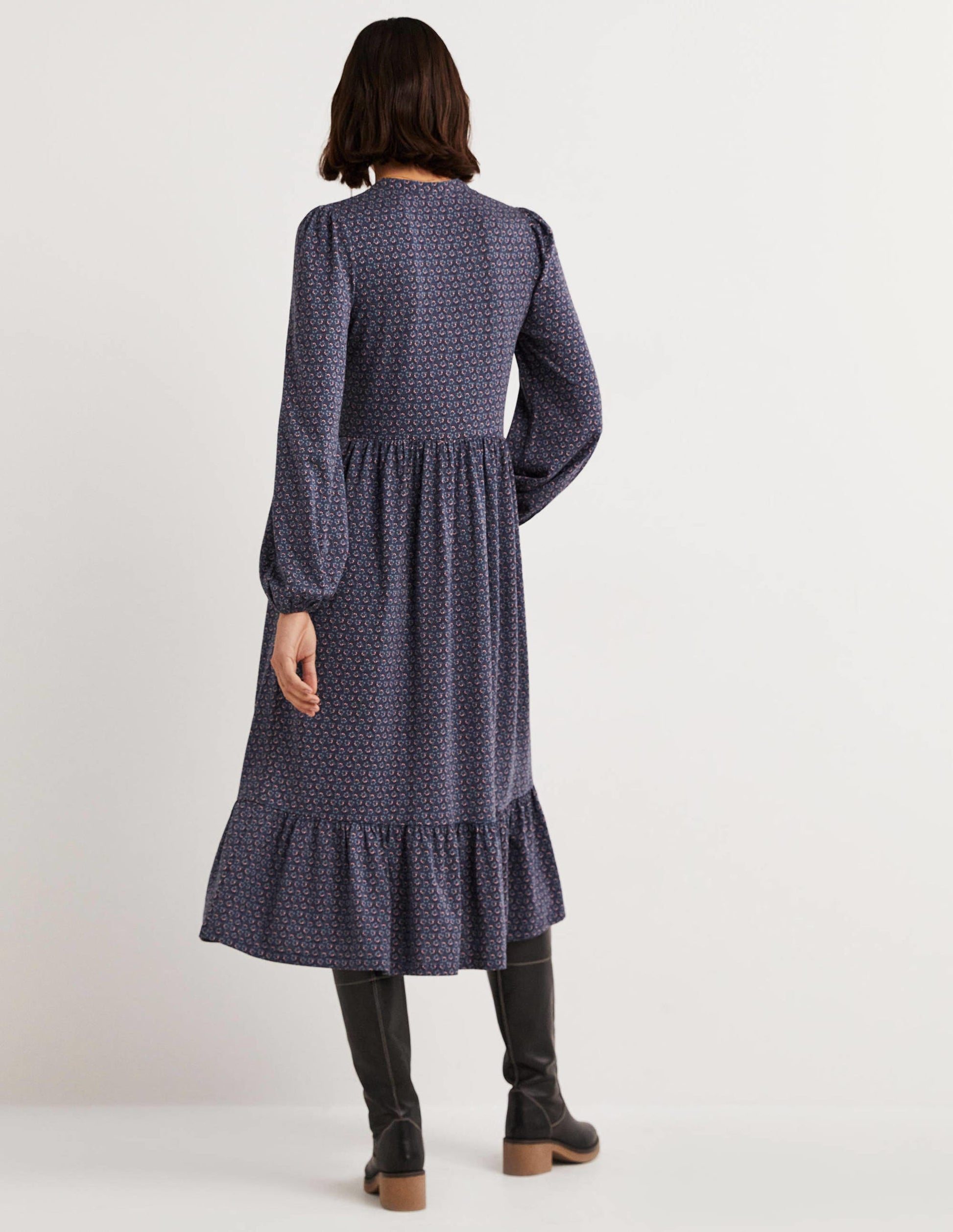 Buttoned Jersey Midi Dress-Navy, Diamond Bud-4