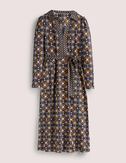Jersey Midi Shirt Dress-Basil, Bloom Tile