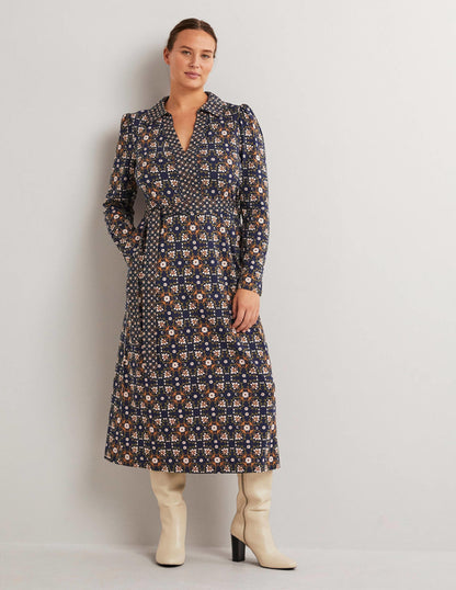 Jersey Midi Shirt Dress-Basil, Bloom Tile