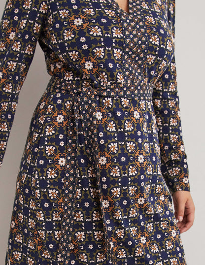 Jersey Midi Shirt Dress-Basil, Bloom Tile