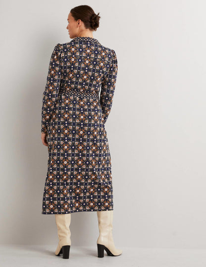 Jersey Midi Shirt Dress-Basil, Bloom Tile