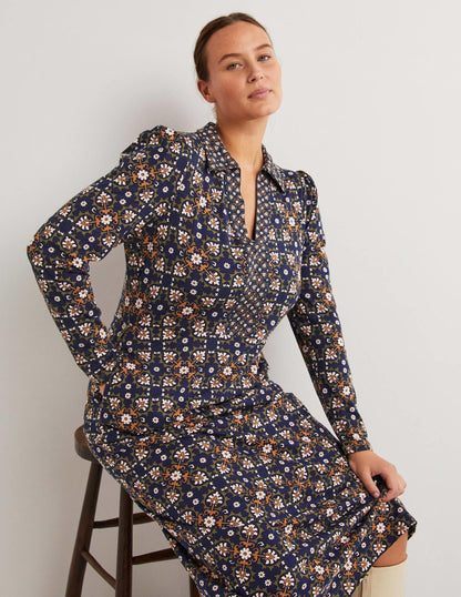 Jersey Midi Shirt Dress-Basil, Bloom Tile