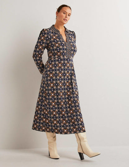 Jersey Midi Shirt Dress-Basil, Bloom Tile
