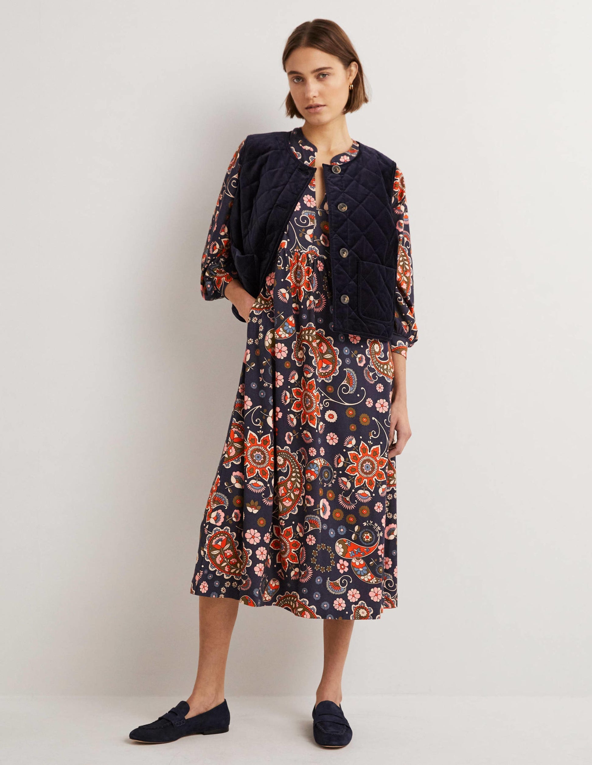 Jersey Midi Dress-French Navy, Passion Flower-5