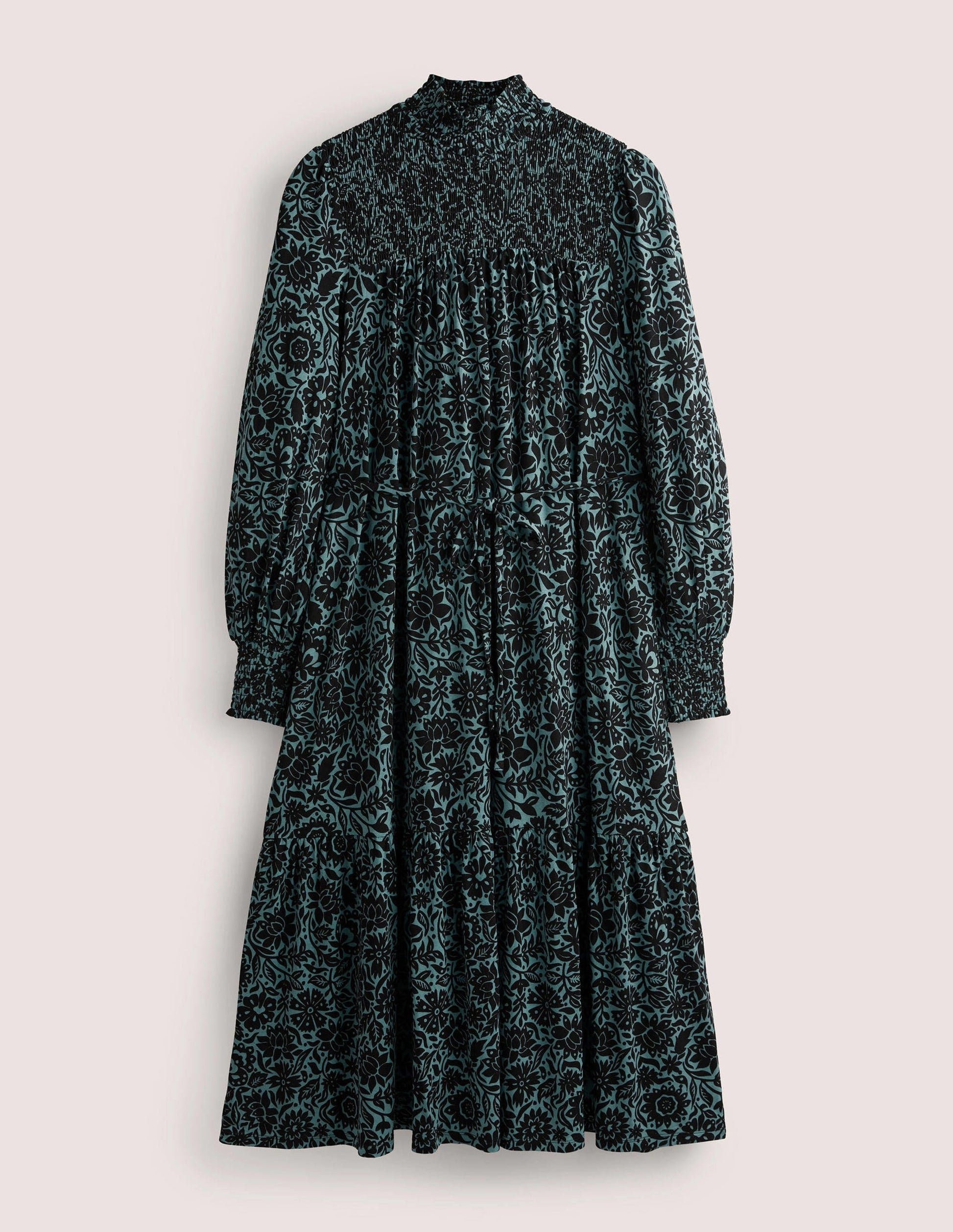 High Neck Jersey Maxi Dress-Mid Blue, Foliage Bloom-6