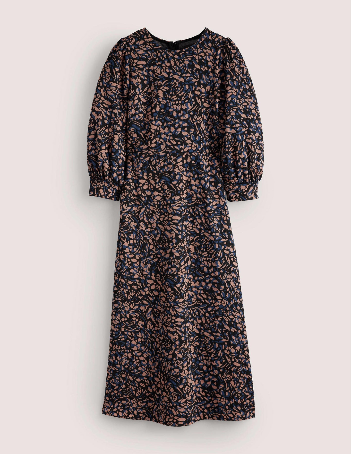 Jersey Jacquard Midi Dress-Spiced Latte, Leaf Cluster