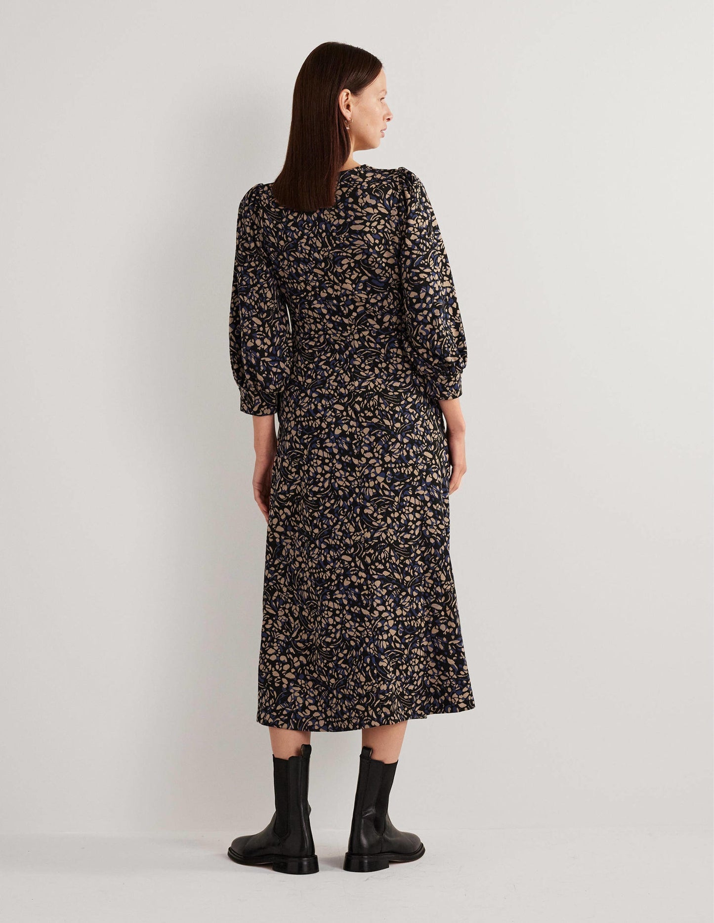 Jersey Jacquard Midi Dress-Spiced Latte, Leaf Cluster