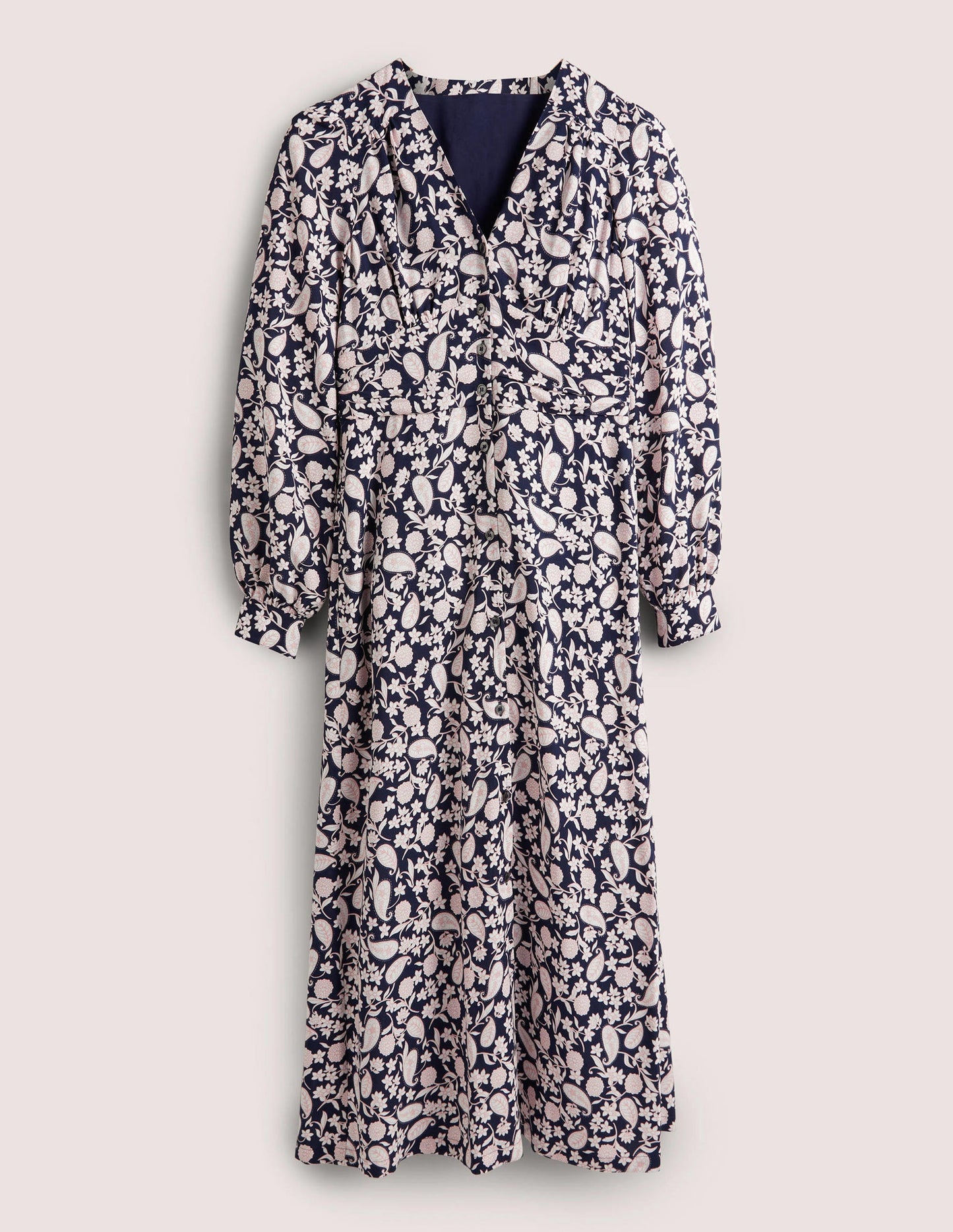 Button Through Midi Tea Dress-Navy, Flower Garden