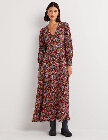 Blouson Sleeve Maxi Tea Dress-Multi, Ditsy Garden-1