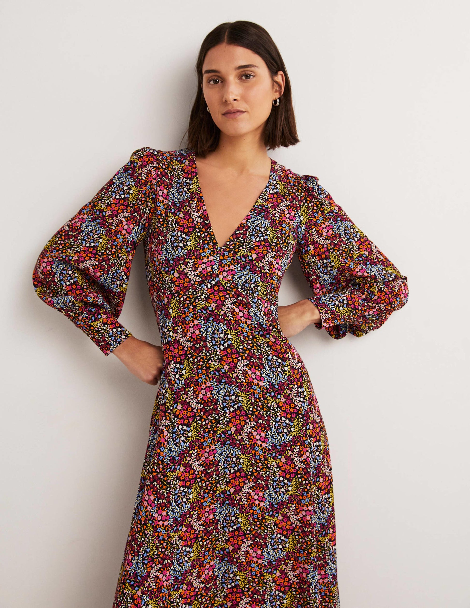 Blouson Sleeve Maxi Tea Dress-Multi, Ditsy Garden-5