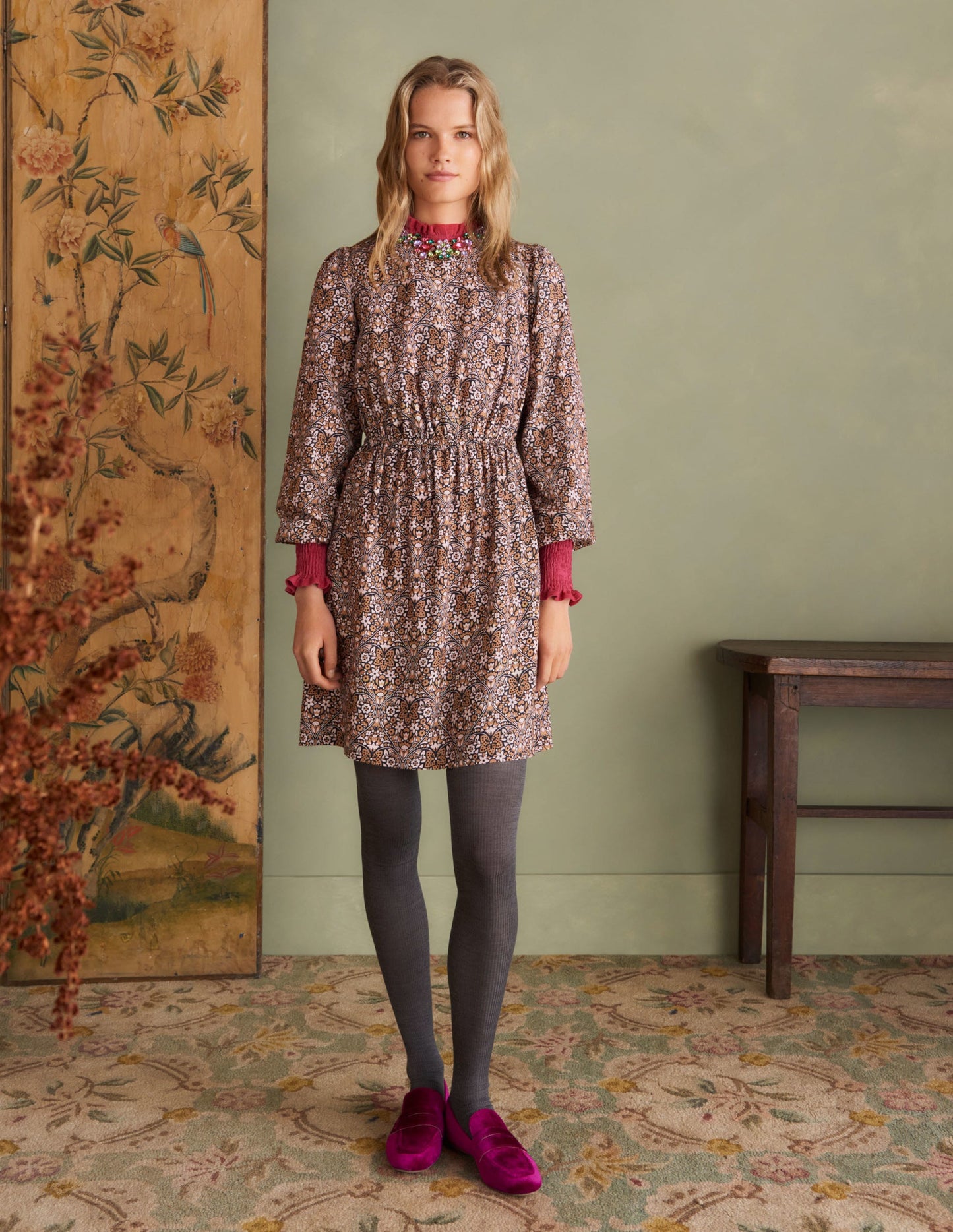 Crew Neck Dress-Dijon, Heart Bloom