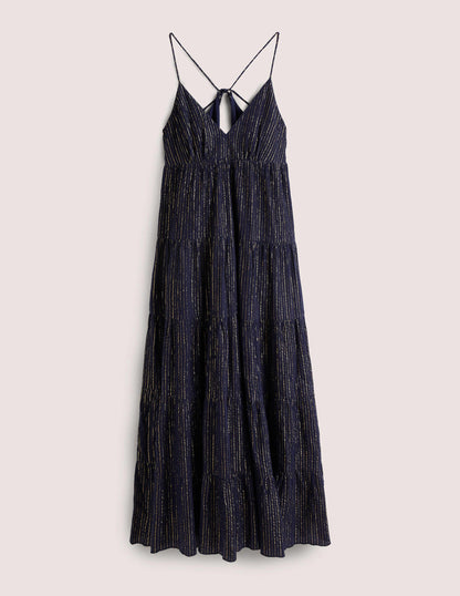 Tiered Maxi Cover up-Navy, Lurex