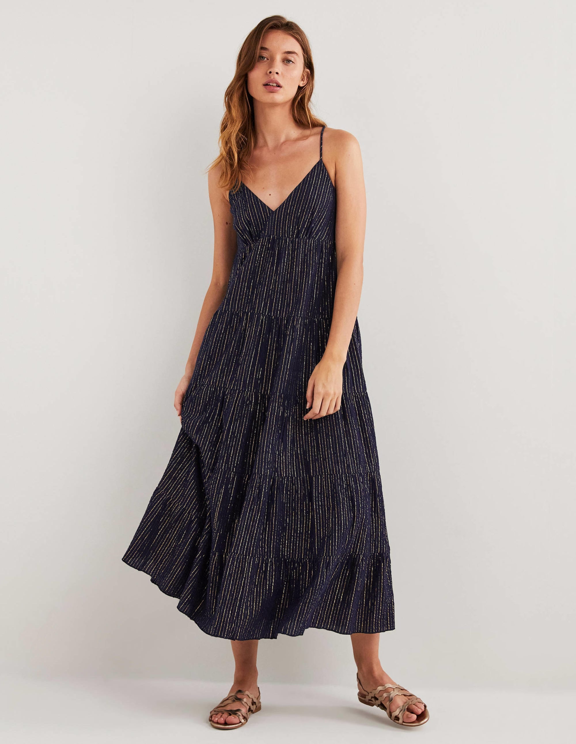 Tiered Maxi Cover up-Navy, Lurex - Image 1