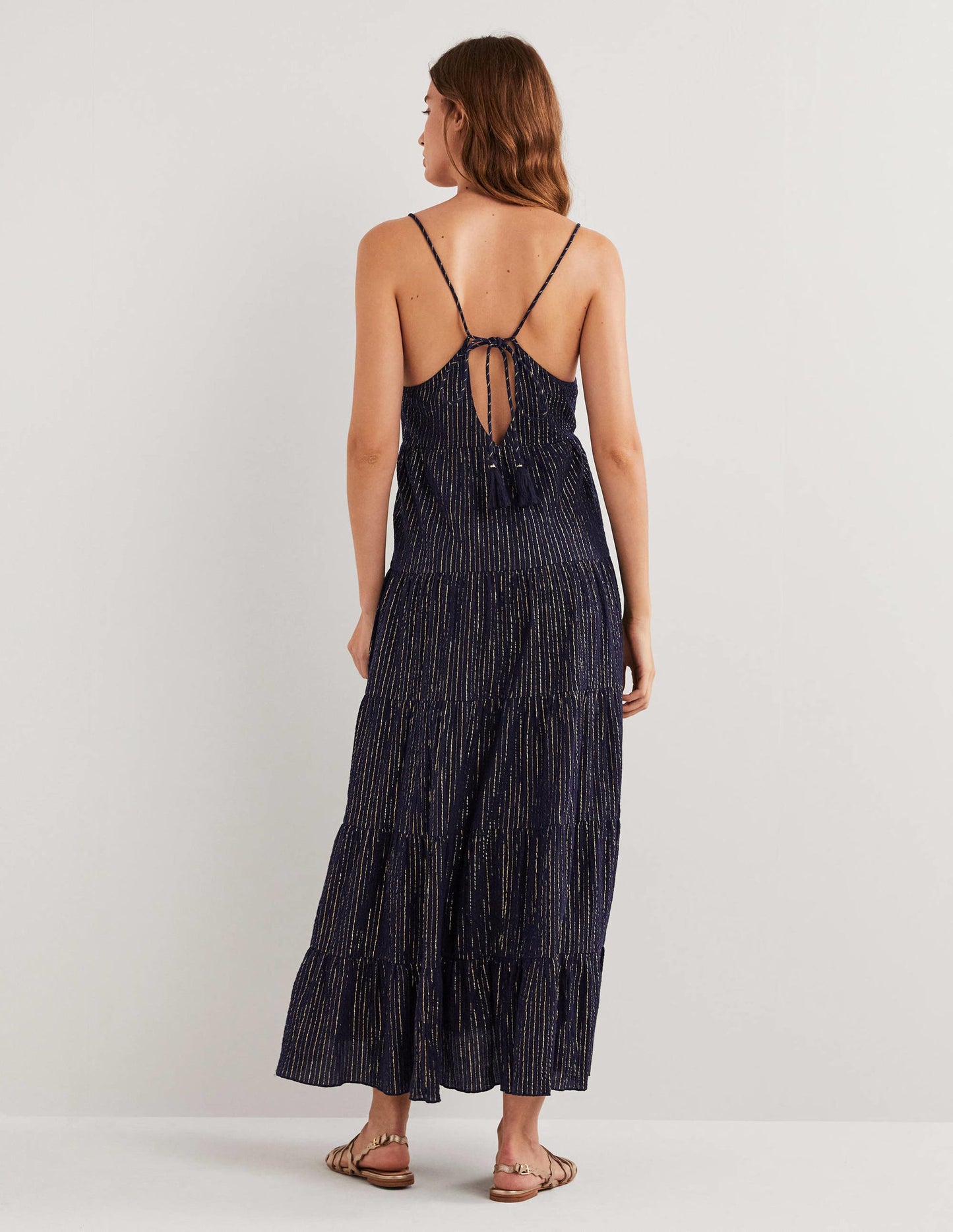 Tiered Maxi Cover up-Navy, Lurex