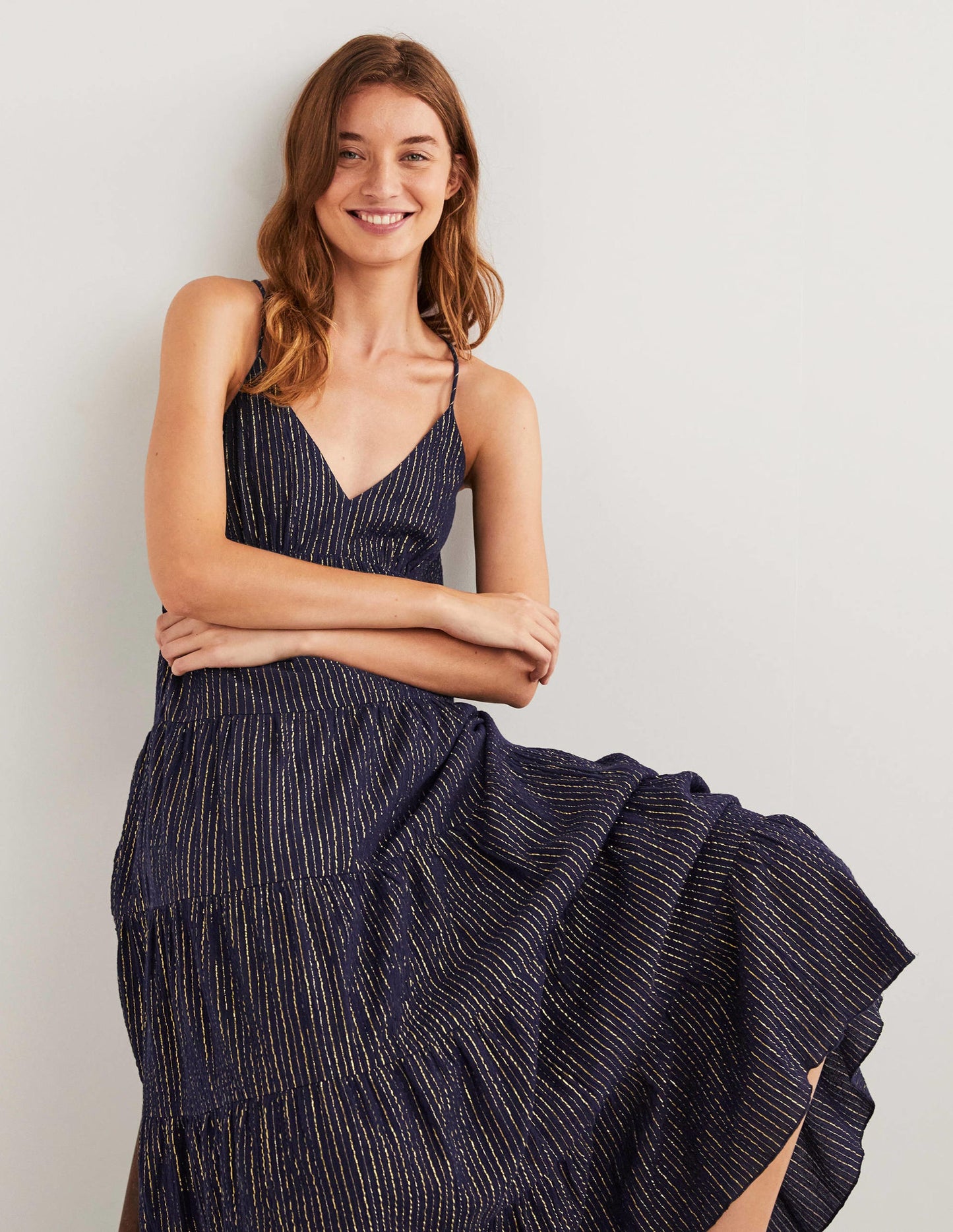 Tiered Maxi Cover up-Navy, Lurex