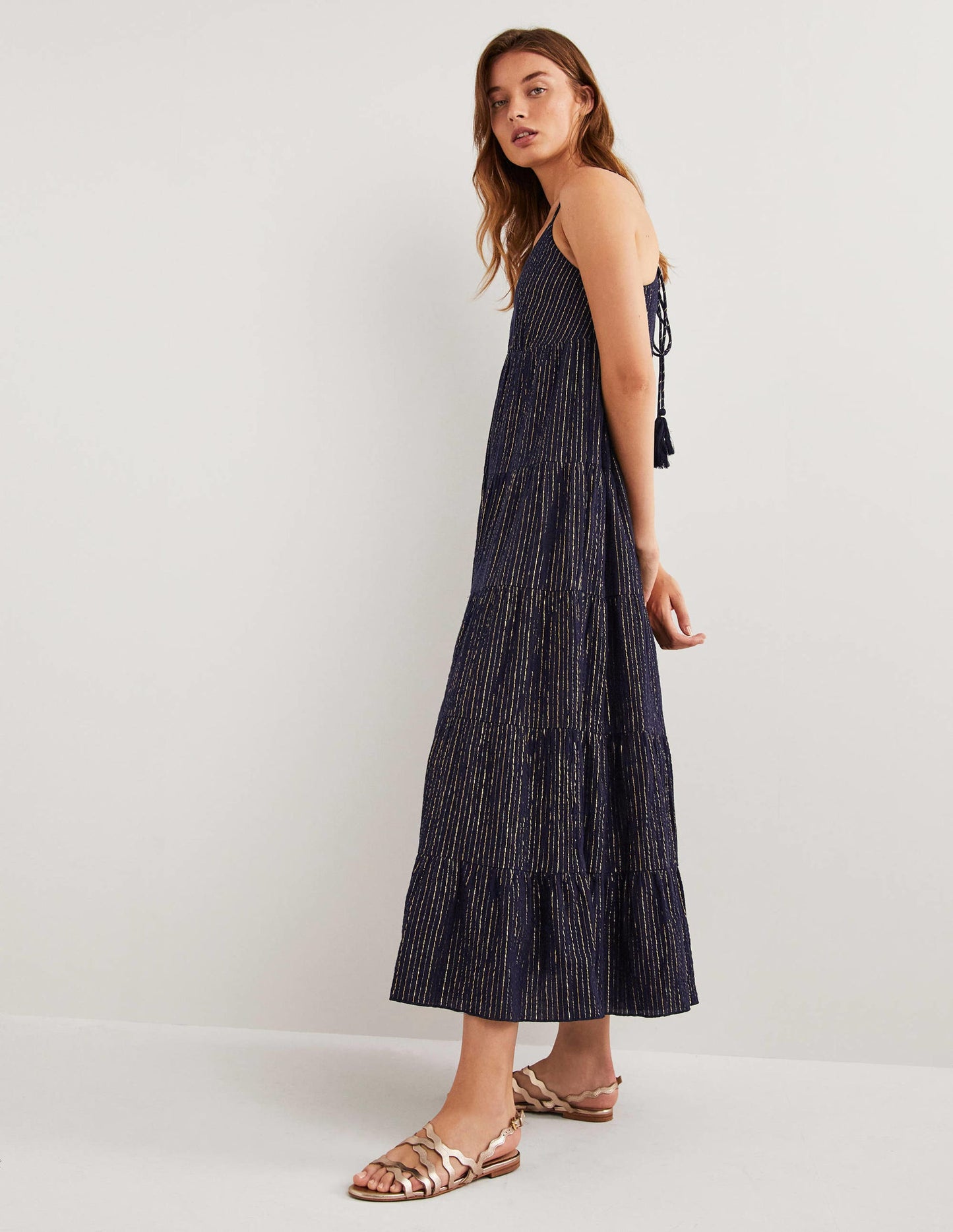 Tiered Maxi Cover up-Navy, Lurex