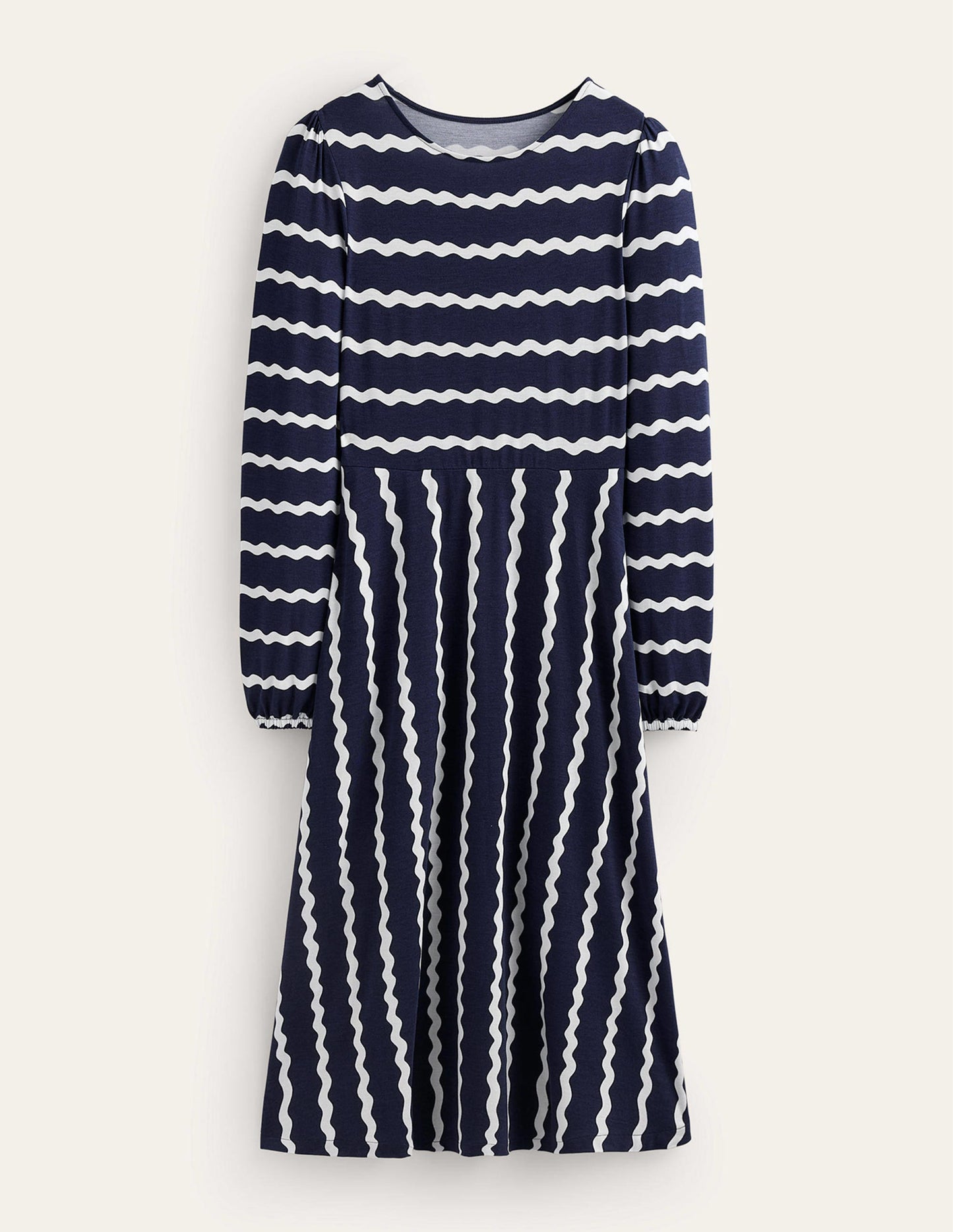 Camille Jersey Midi Dress-French Navy, Chevron
