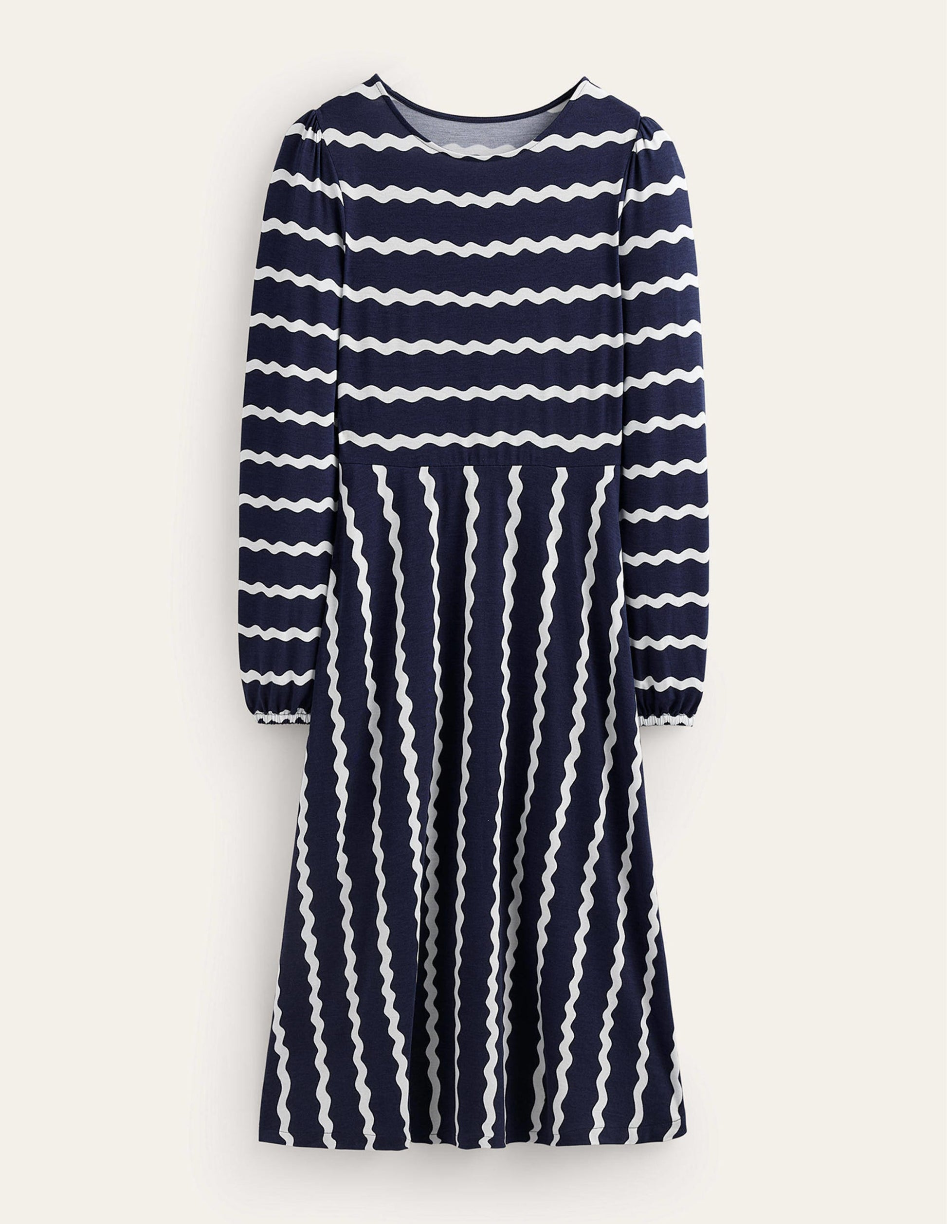 Camille Jersey Midi Dress-French Navy, Chevron-5