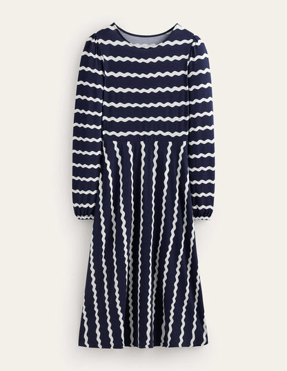 Camille Jersey Midi Dress-French Navy, Chevron-5