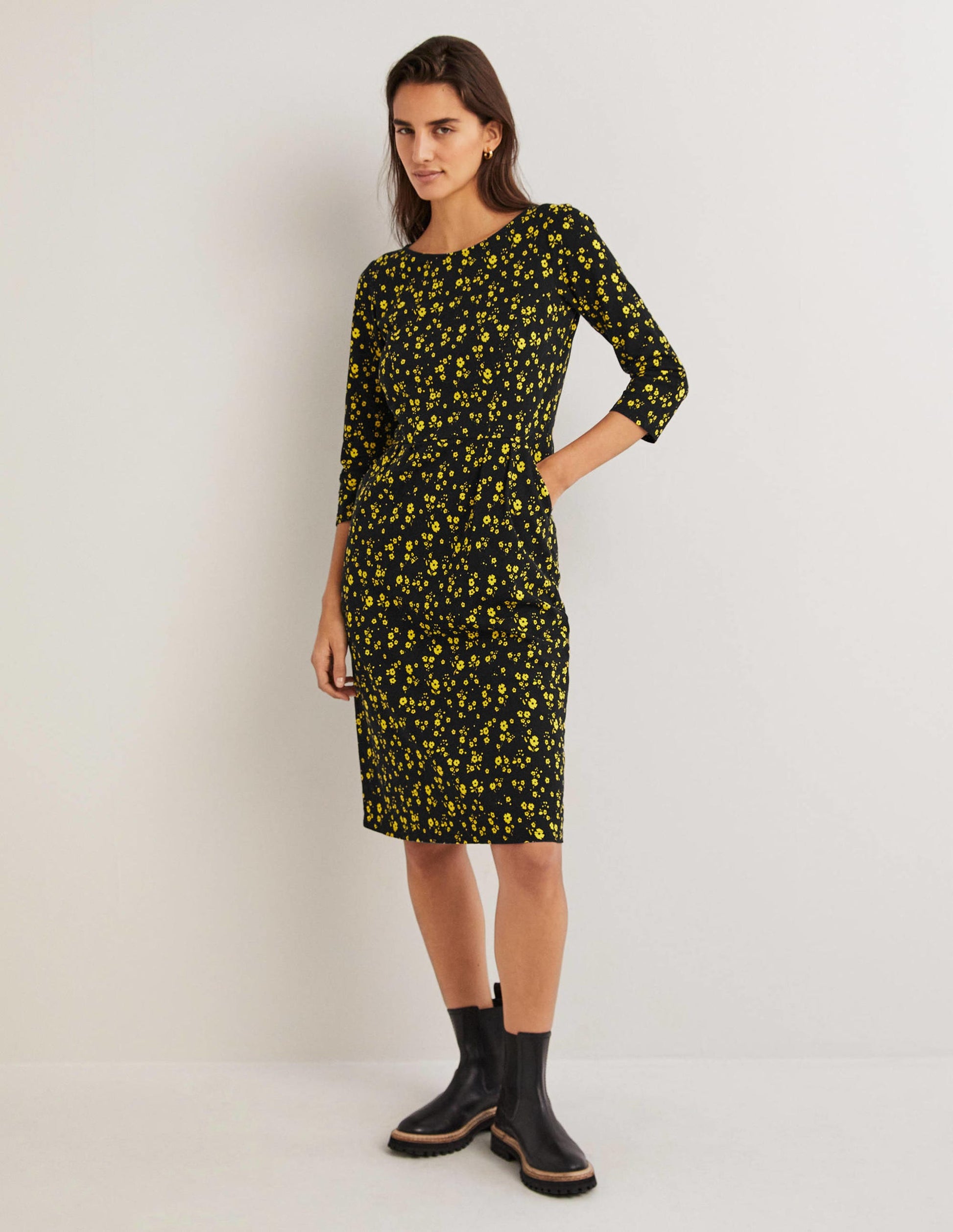 Penny Jersey Dress-Black, Floral Sprig-1