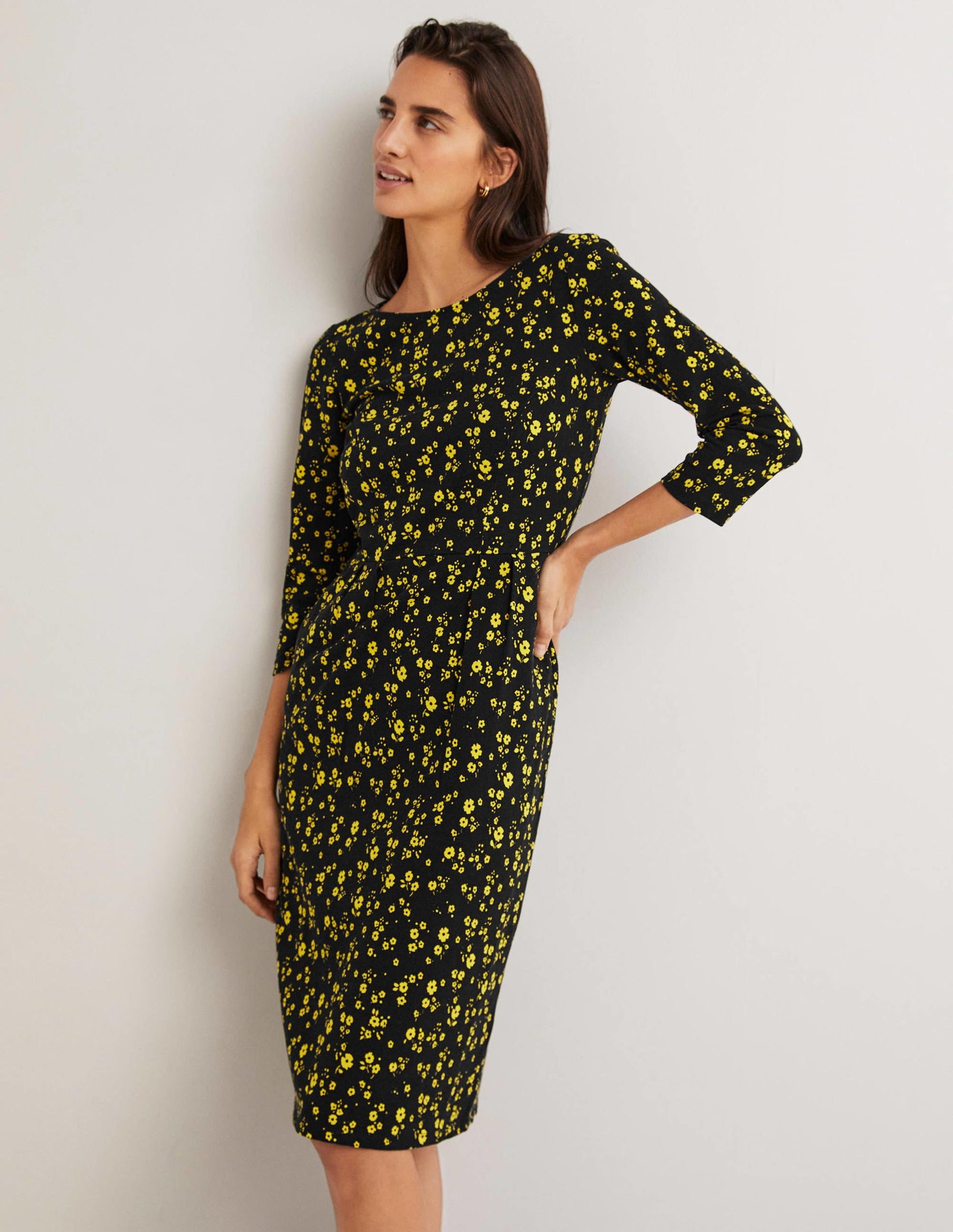 Penny Jersey Dress-Black, Floral Sprig-4