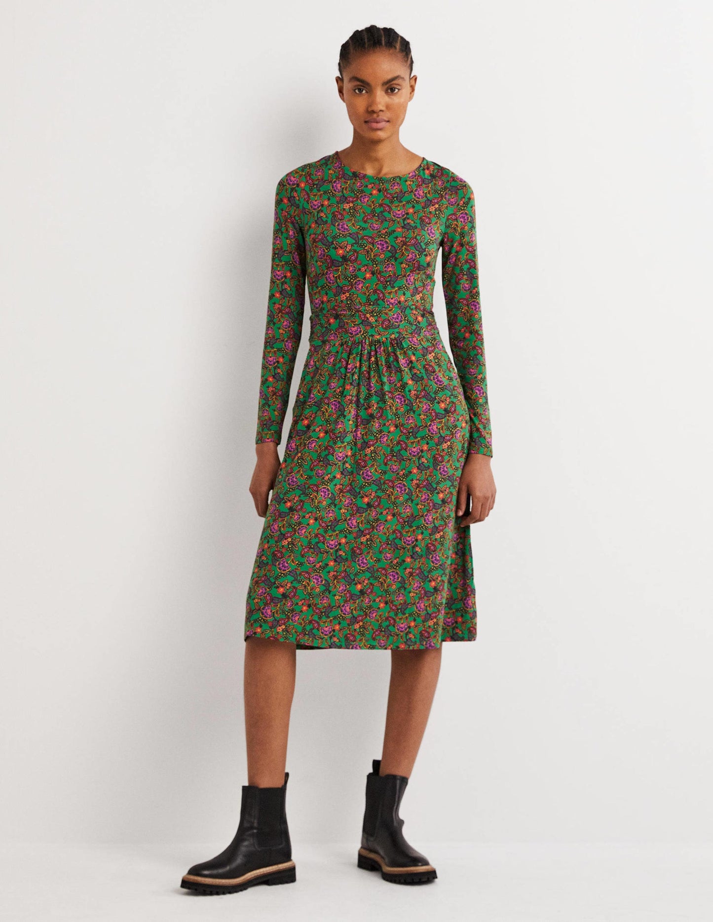 Abigail Jersey Dress-Highland Green, Exotic Floral
