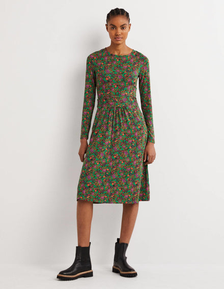 Abigail Jersey Dress-Highland Green, Exotic Floral