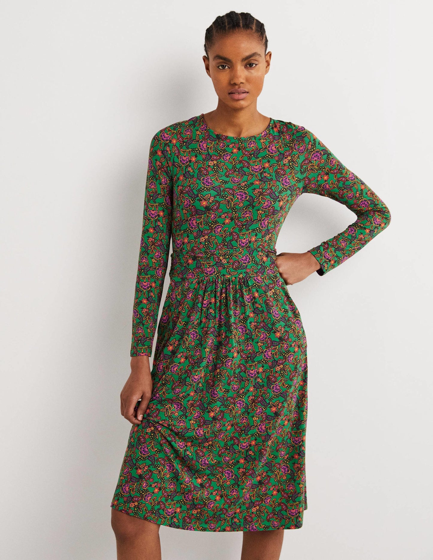 Abigail Jersey Dress-Highland Green, Exotic Floral
