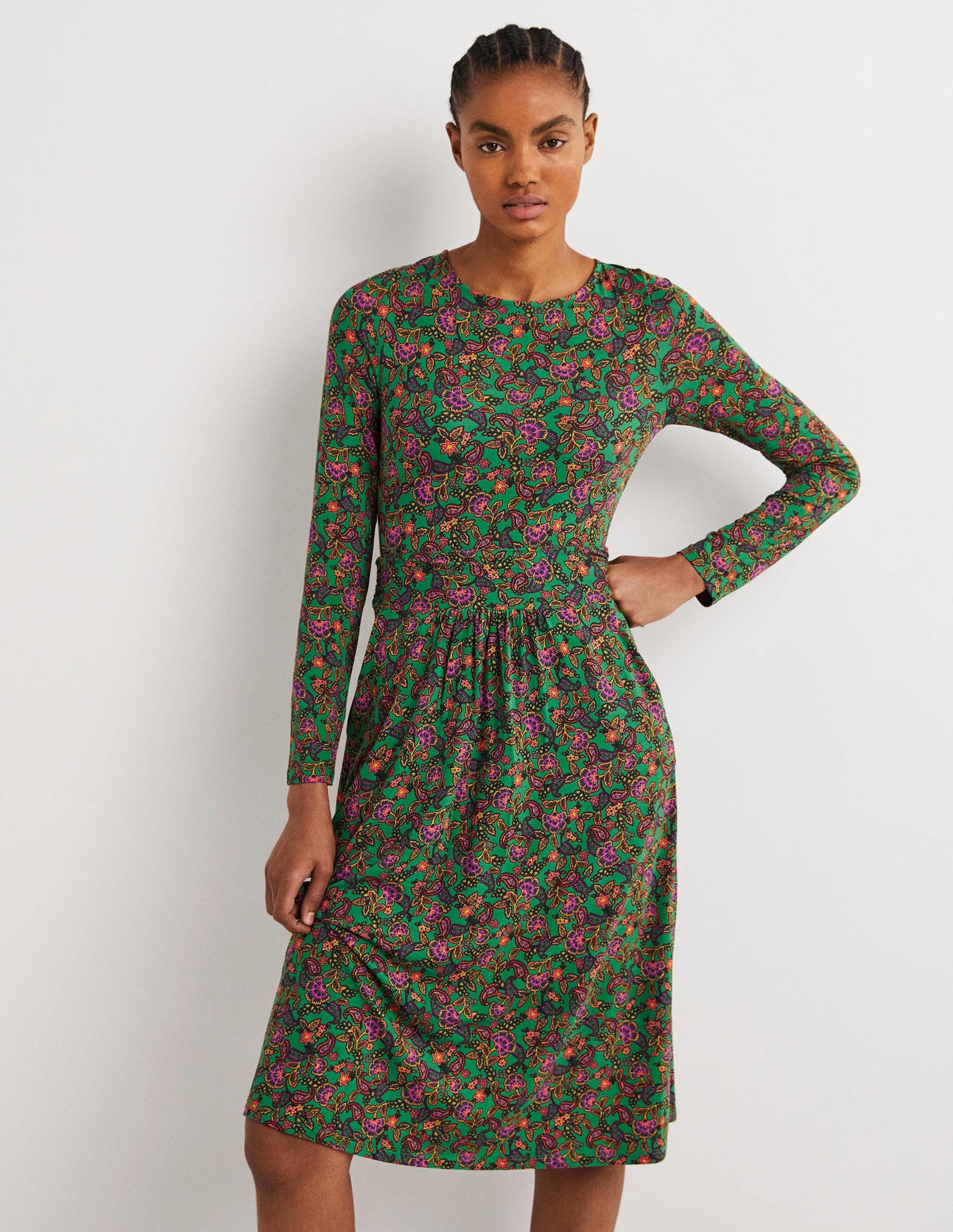 Abigail Jersey Dress-Highland Green, Exotic Floral-4