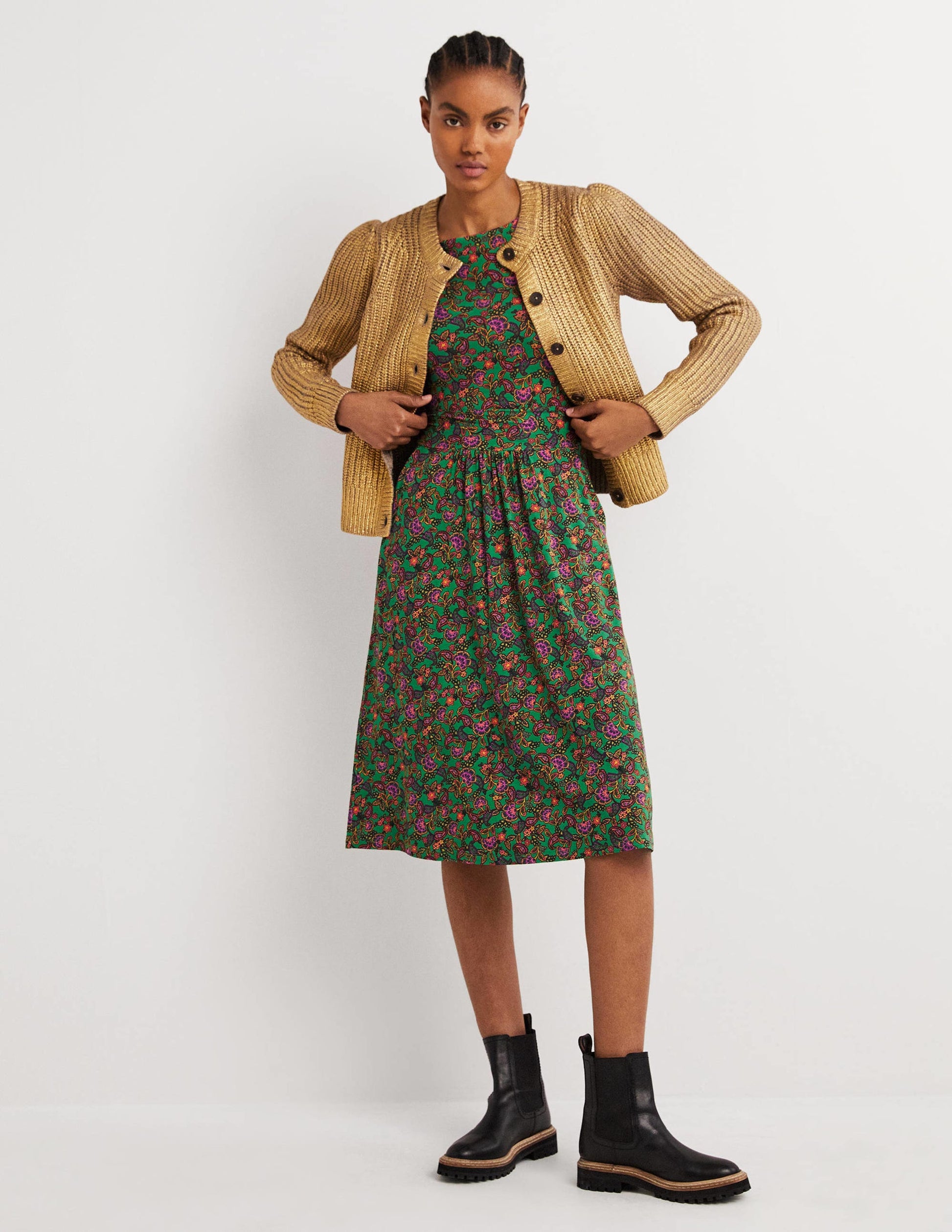 Abigail Jersey Dress-Highland Green, Exotic Floral-5