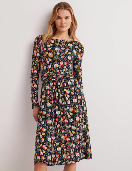 Abigail Jersey Dress-French Navy, Opulent Floral