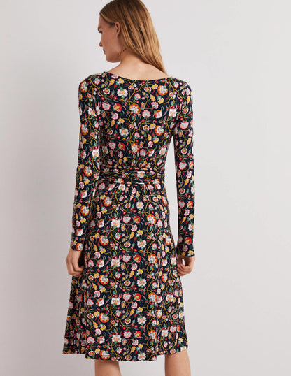 Abigail Jersey Dress-French Navy, Opulent Floral-3