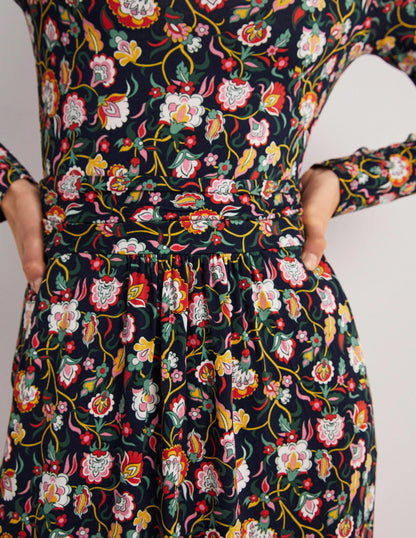 Abigail Jersey Dress-French Navy, Opulent Floral-4