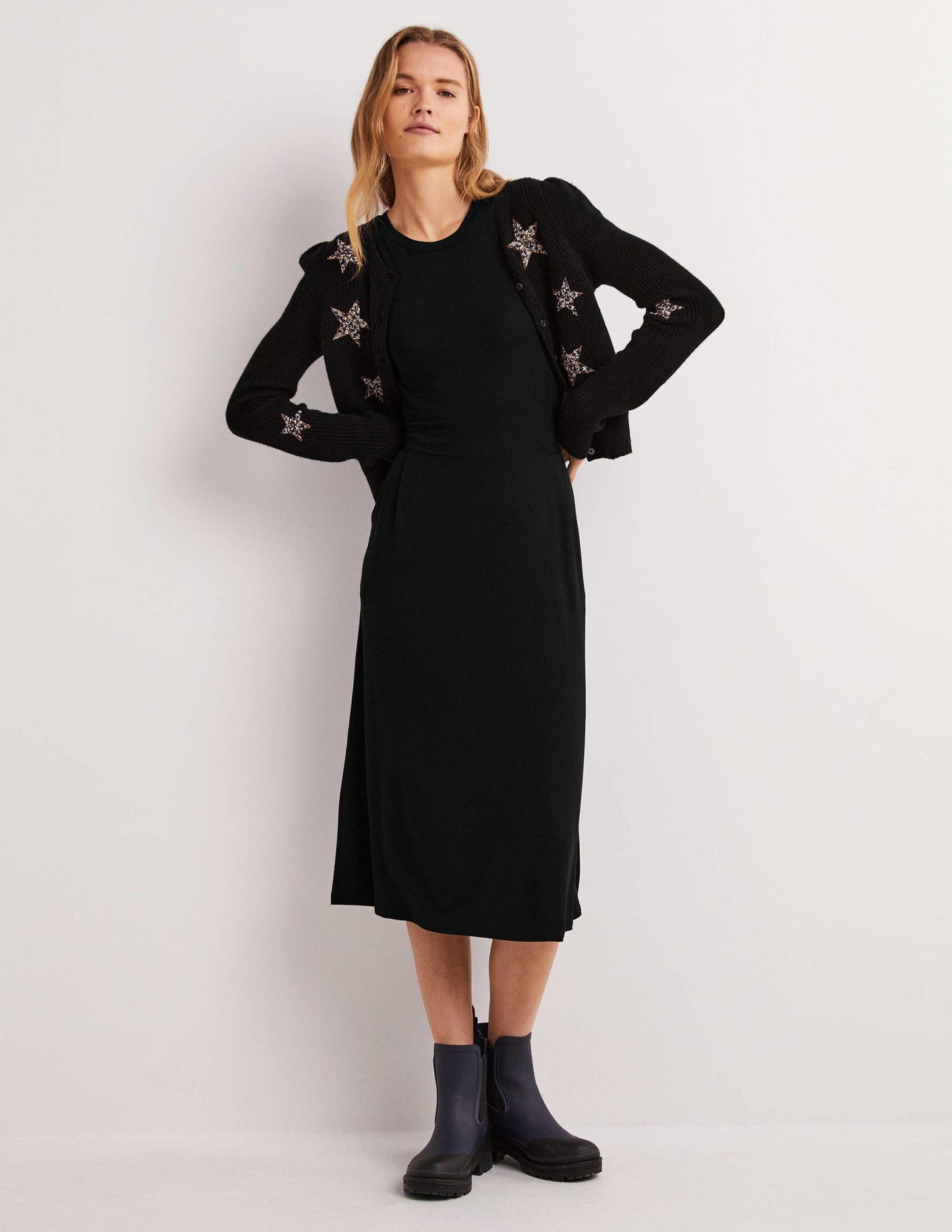 Lucinda Jersey Midi Dress-Black