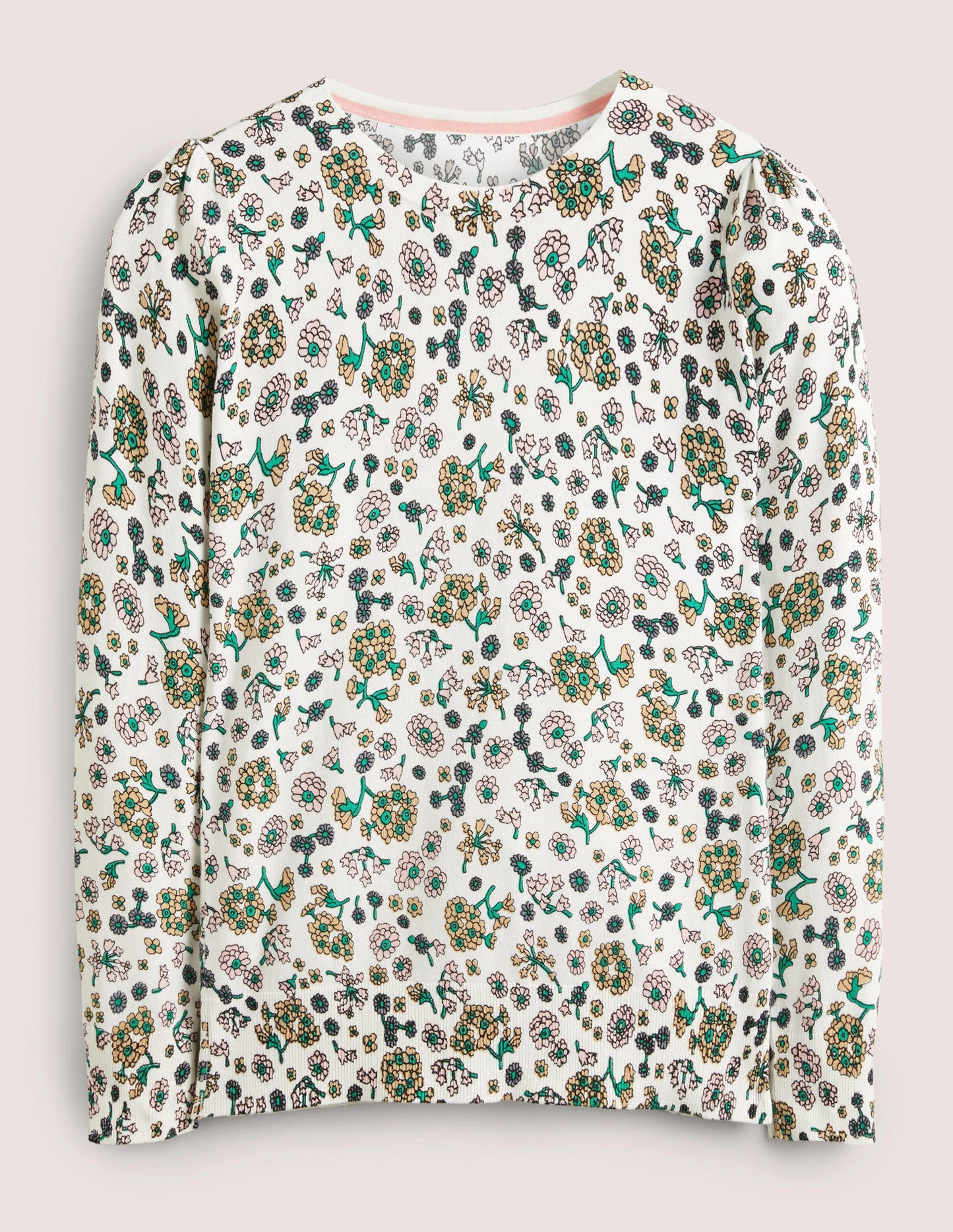 Cotton Crew Neck Jumper-Ivory, Ditsy Charm