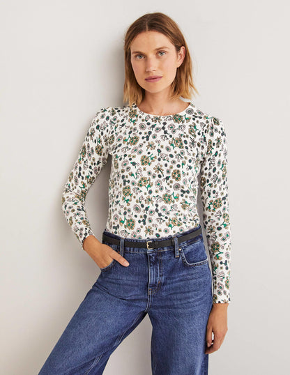 Cotton Crew Neck Jumper-Ivory, Ditsy Charm-1