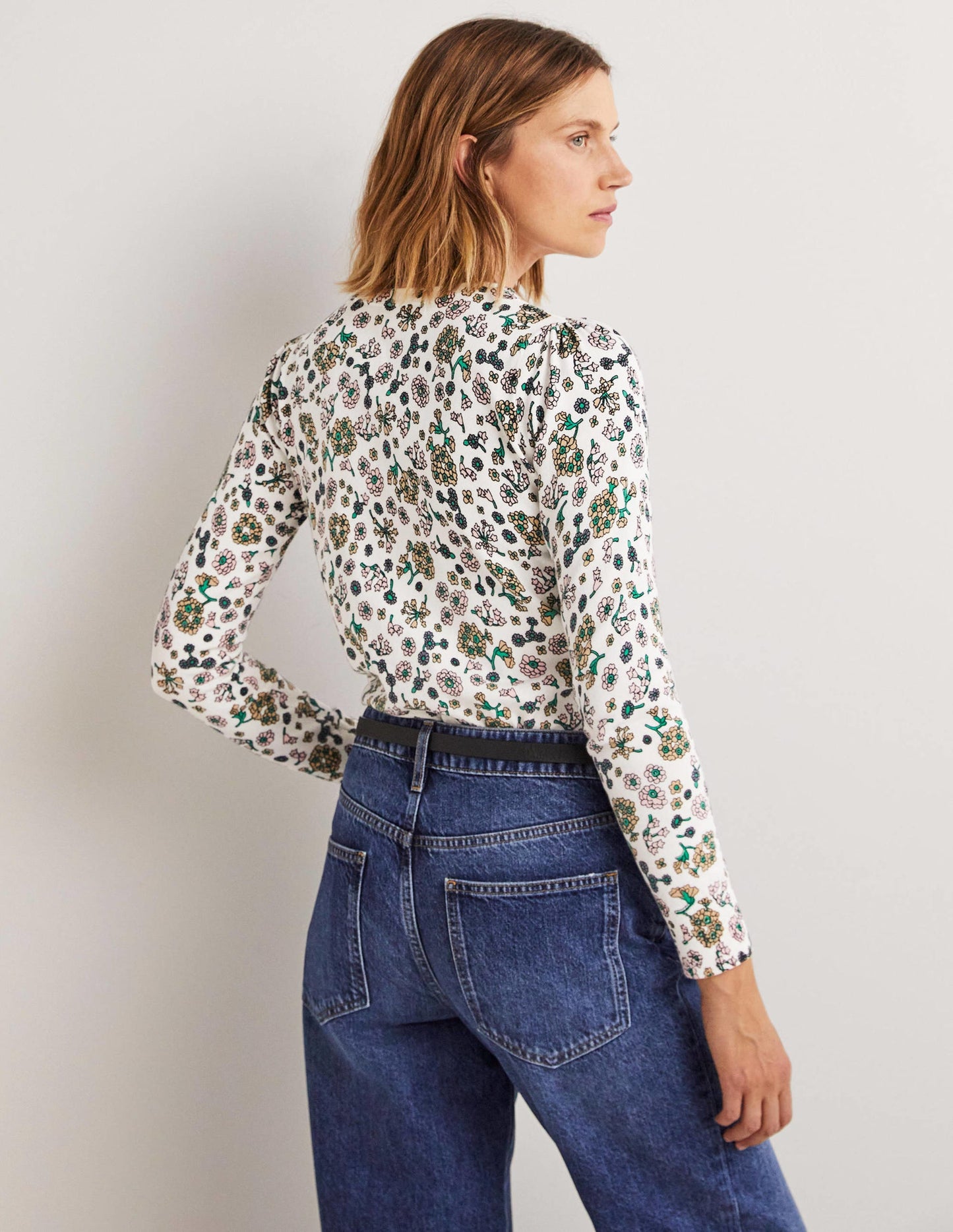 Cotton Crew Neck Jumper-Ivory, Ditsy Charm