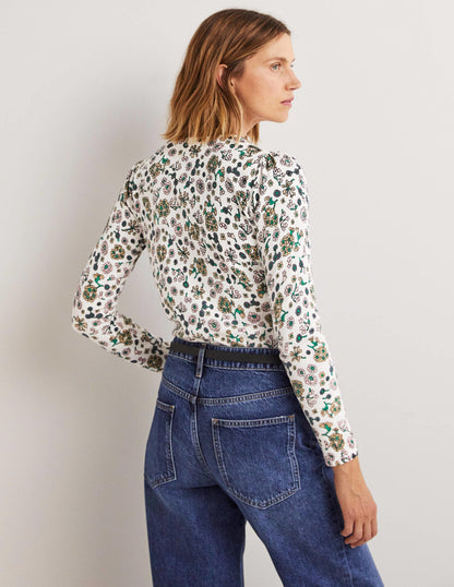 Cotton Crew Neck Jumper-Ivory, Ditsy Charm-2