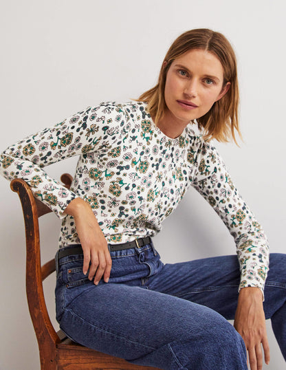 Cotton Crew Neck Jumper-Ivory, Ditsy Charm-3