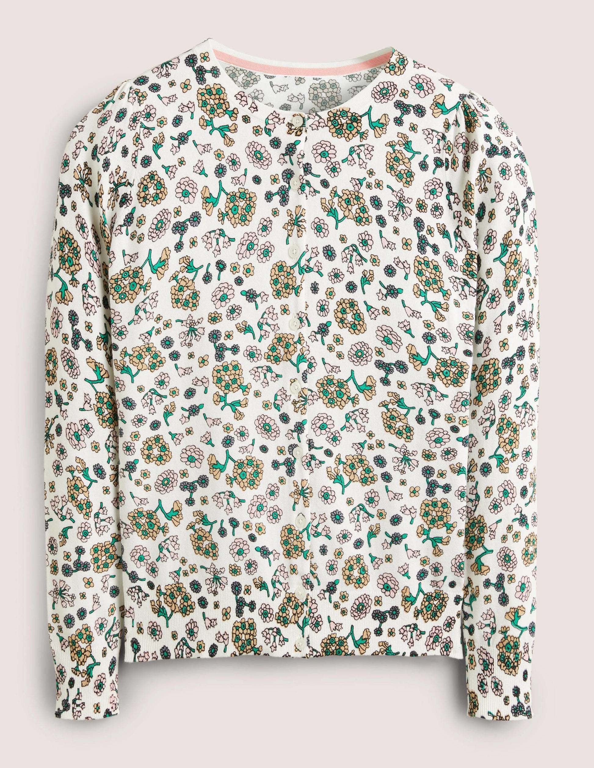 Cotton Crew Neck Cardigan-Ivory, Ditsy Charm-7