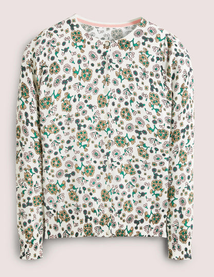 Cotton Crew Neck Cardigan-Ivory, Ditsy Charm-7