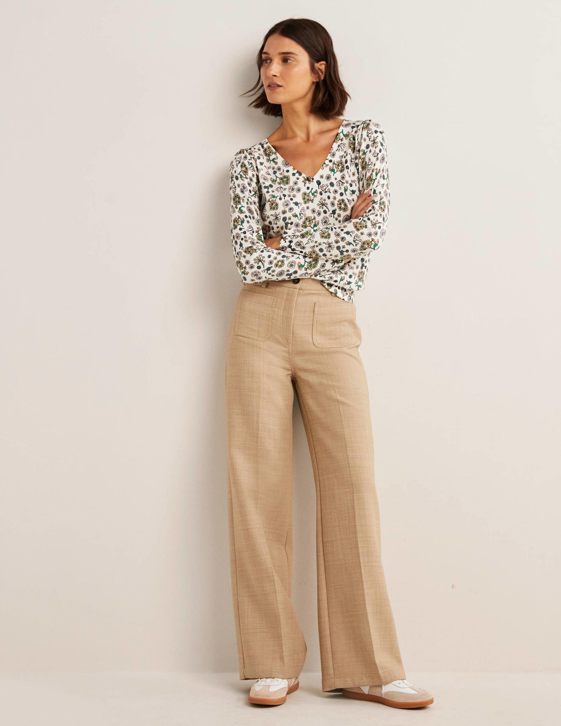 Cotton V-Neck Jumper-Ivory, Ditsy Charm-1