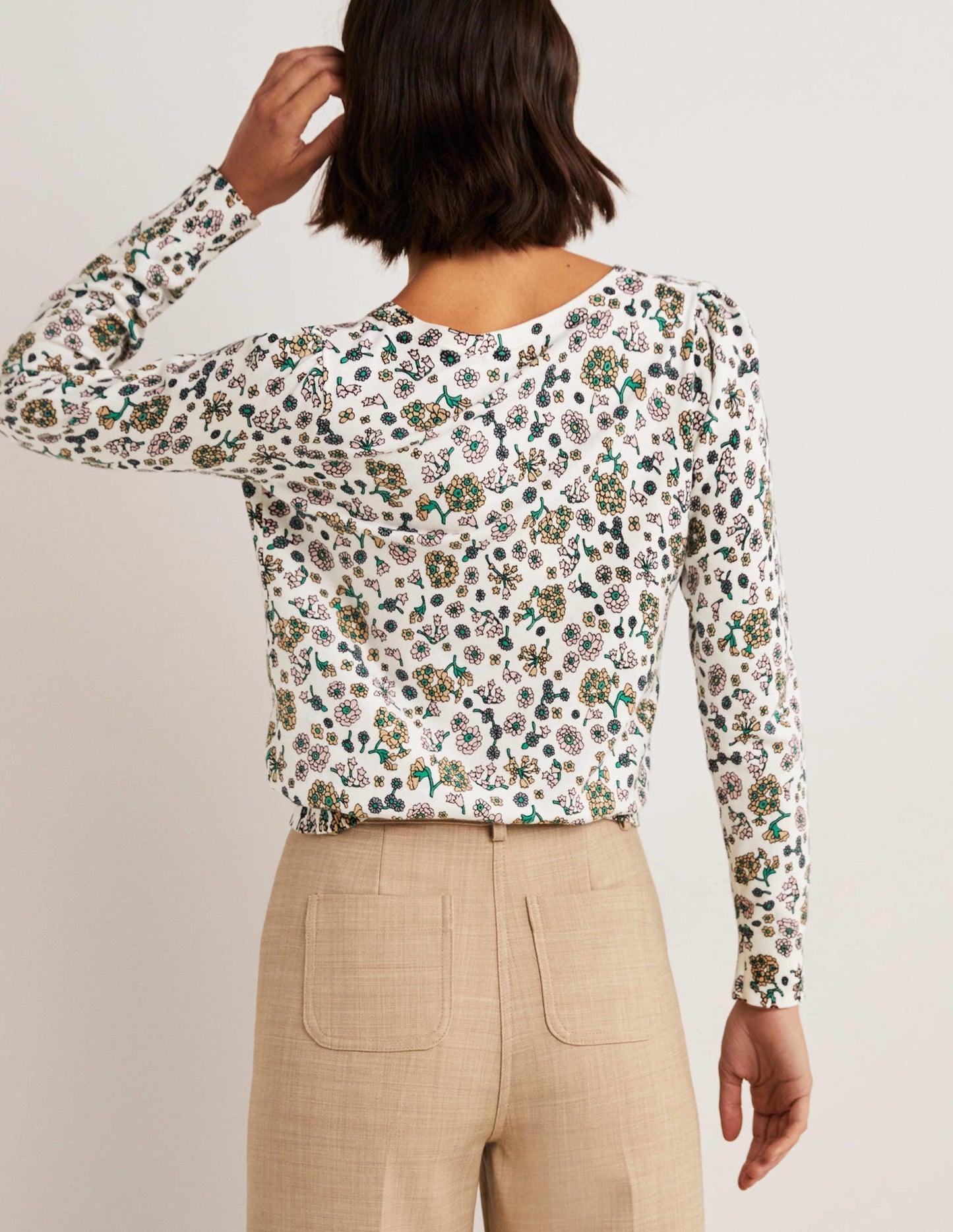 Cotton V-Neck Jumper-Ivory, Ditsy Charm