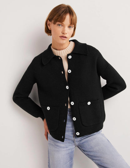 Wool Blend Cardigan-Black-1