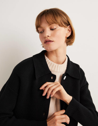 Wool Blend Cardigan-Black-2
