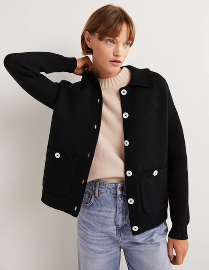 Wool Blend Cardigan-Black-4