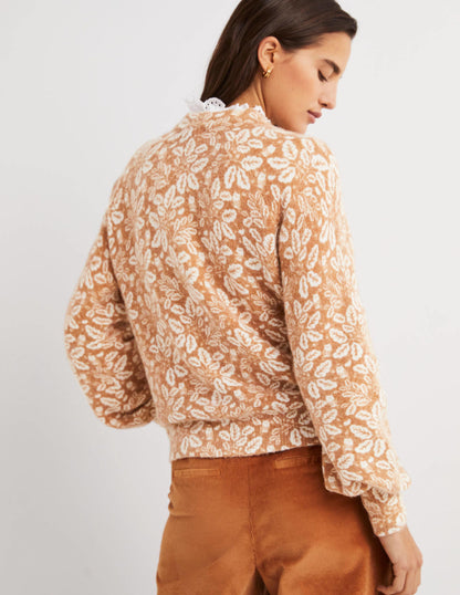 Blouson Sleeve Fluffy Jumper-Assam Brown, Acorn Leaf-4